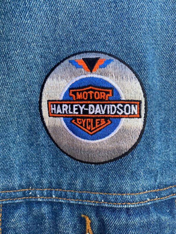 AS-IS 1996 HARLEY DAVIDSON BIKER BASH EMBROIDERED DENIM TRUCKER JACKET