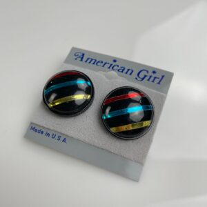 Photo detail:RAD! 1980S DEADSTOCK COLORED METALLIC STRIPE ACRYLIC INLAY CIRCULAR STUD EARRINGS