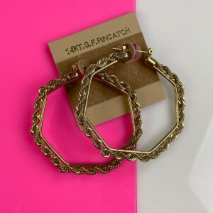 Photo detail:1990S DEADSTOCK CHUNKY HEXAGON TWISTED ROPE CHAIN HOOP EARRINGS