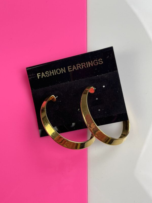 NICE! 1990S DEADSTOCK CHIZELED HIGH POLISHED GOLD OVAL HOOP POST EARRINGS