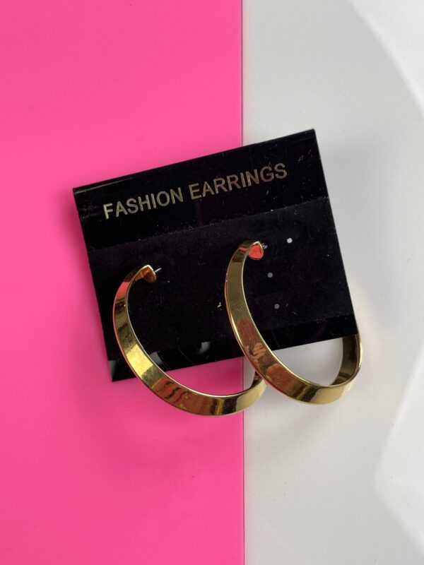 NICE! 1990S DEADSTOCK CHIZELED HIGH POLISHED GOLD OVAL HOOP POST EARRINGS