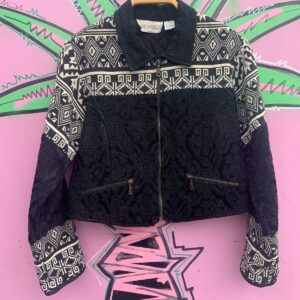 Photo detail:CUTE! PATCHWORK QUILTED TEXTILE CROPPED ZIP UP JACKET