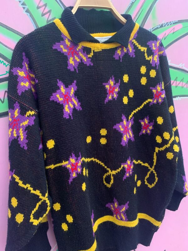 1980S-90S FUNKY COLORFUL STAR DESIGN KNIT COLLARED SWEATER