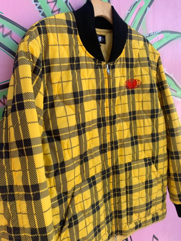 YELLOW TARTAN PLAID NYLON PUFFER JACKET WU-WEAR JACKET SIZE M