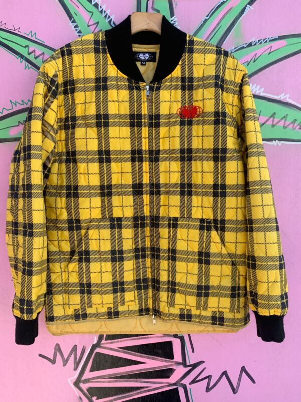 YELLOW TARTAN PLAID NYLON PUFFER JACKET WU-WEAR JACKET SIZE M