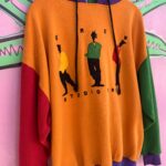AS-IS 1990S EMBROIDERED UMEN STUDIO COLORBLOCK HOODED PULLOVER SWEATSHIRT