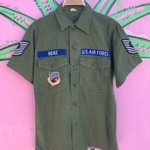 Photo detail:US AIR FORCE SHORT SLEEVE BUTTON UP MILITARY SHIRT W/ PATCHES RENZ