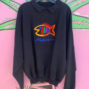 Photo detail:COLORFUL EMBROIDERED MAUI FISH COLLARED PULLOVER SWEATSHIRT