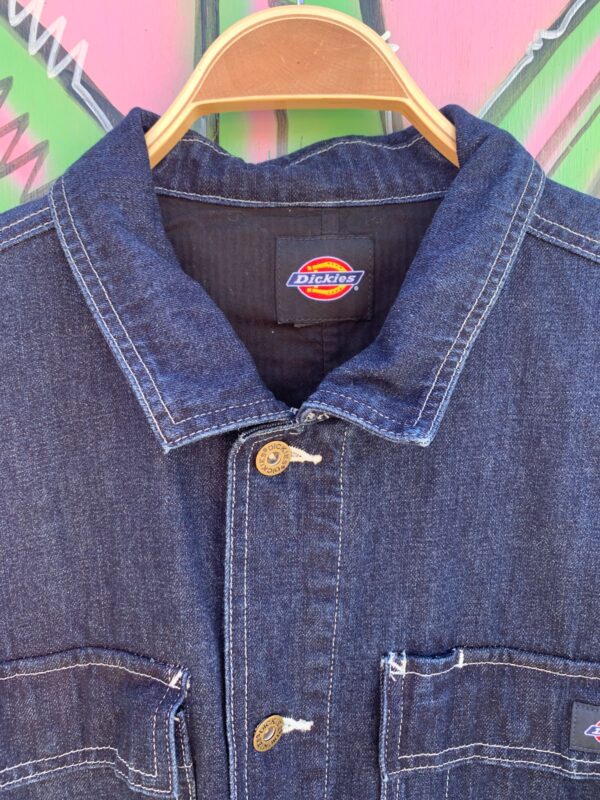 DARK WASH DENIM MULTI POCKET WORK JACKET CONTRAST STITCHING