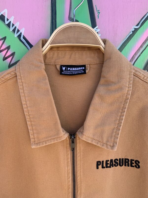 PLEASURES X PLAYBOY OPEN HEART EMBROIDERED 100% COTTON CANVAS ZIP UP JACKET