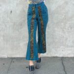 1990S CHUNKY WOVEN HOUNDSTOOTH & CAMO TAPING LIGHT FLARE TROUSERS