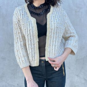 Photo detail:AMAZING! 1950S CHUNKY KNIT PEARL EMBELLISHED CARDIGAN SWEATER