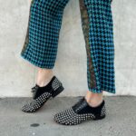 CHRISTIAN LOUBOUTIN SPIKE EMBELLISHED BLACK LEATHER OXFORD FLAT RED BOTTOMS