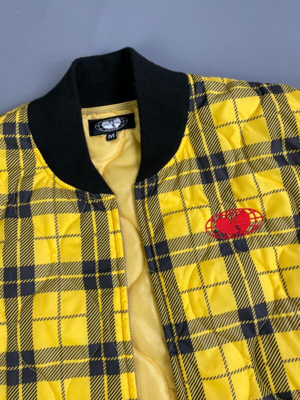 YELLOW TARTAN PLAID NYLON PUFFER JACKET WU-WEAR JACKET SIZE M