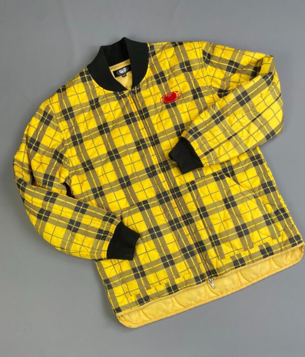 YELLOW TARTAN PLAID NYLON PUFFER JACKET WU-WEAR JACKET SIZE M