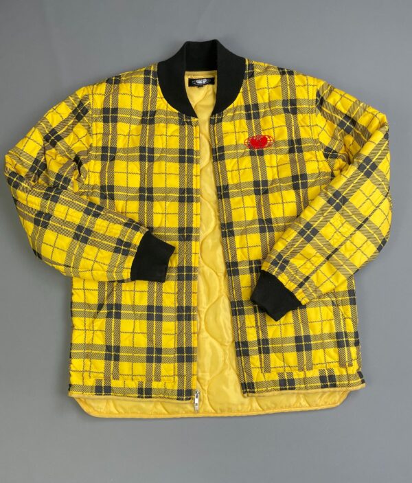 YELLOW TARTAN PLAID NYLON PUFFER JACKET WU-WEAR JACKET SIZE M