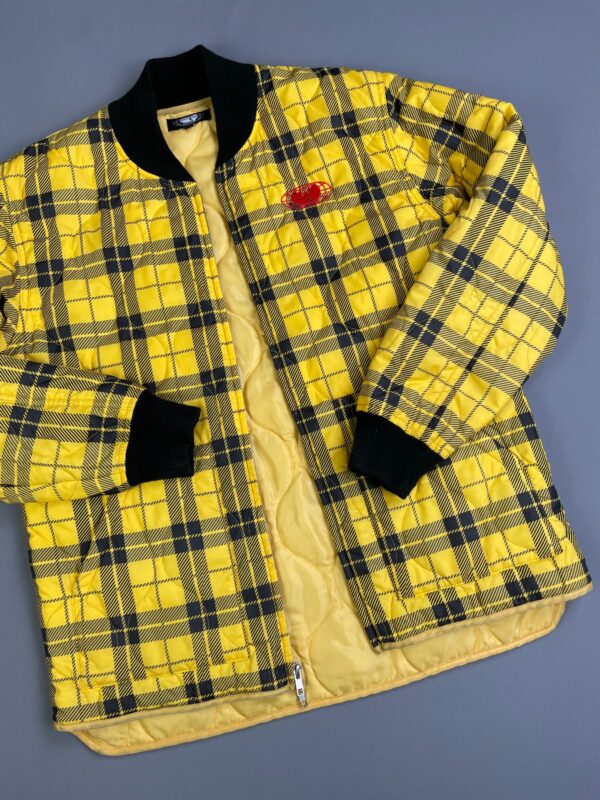 YELLOW TARTAN PLAID NYLON PUFFER JACKET WU-WEAR JACKET SIZE M