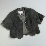 CUUUTE! 1980S-90S STAR STUDDED SHORT SLEEVE CROPPED SUEDE JACKET SCALLOPED HEM