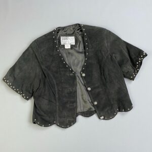 Photo detail:CUUUTE! 1980S-90S STAR STUDDED SHORT SLEEVE CROPPED SUEDE JACKET SCALLOPED HEM