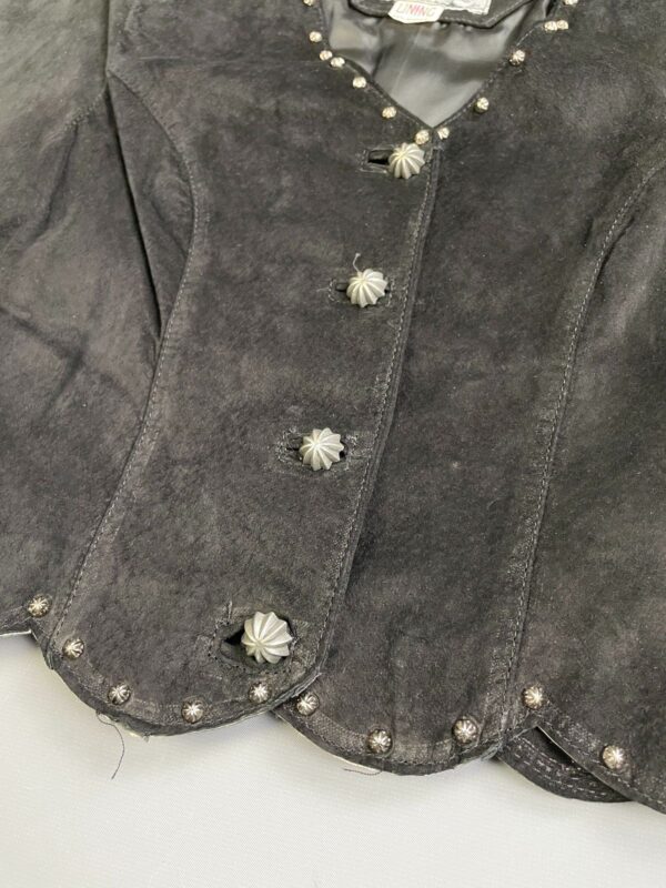 CUUUTE! 1980S-90S STAR STUDDED SHORT SLEEVE CROPPED SUEDE JACKET SCALLOPED HEM