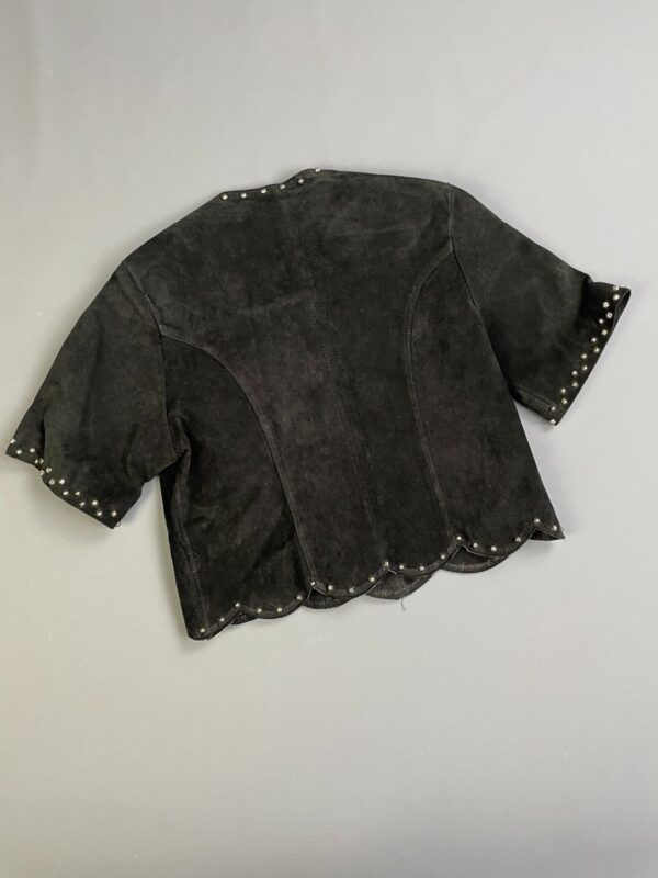 CUUUTE! 1980S-90S STAR STUDDED SHORT SLEEVE CROPPED SUEDE JACKET SCALLOPED HEM