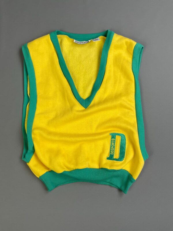 YESSS! 1980S LETTERMAN STYLE COLORBLOCK SWEATER VEST OPEN SIDES