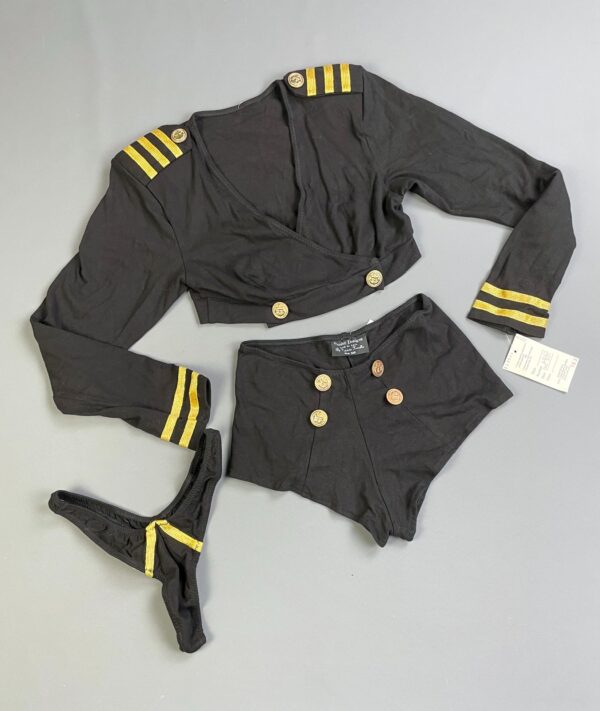 AMAZING! 1980S DEADSTOCK 3 PIECE SET NAUTICAL SAILOR CROSSOVER TOP, SHORTS & THONG - NWT