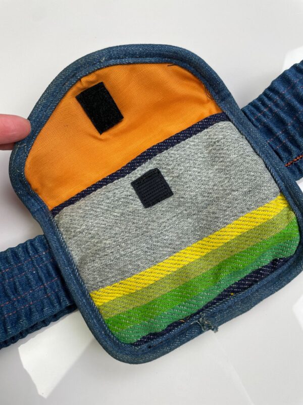 INSANELY AMAZING & RARE!! 1970S DENIM & RAINBOW TEXTILE STRETCH BELT BAG