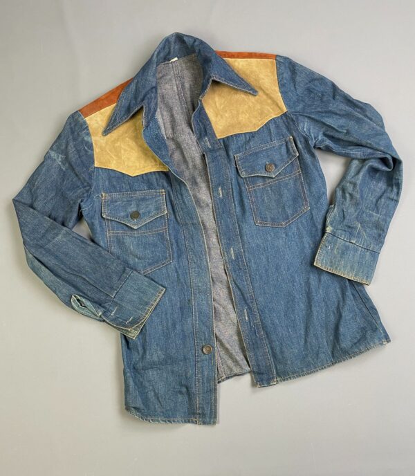 *AS-IS* KILLER! 1960S-70S DARK DENIM JACKET 2-TONE SUEDE PANELING