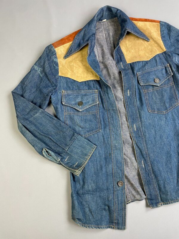 *AS-IS* KILLER! 1960S-70S DARK DENIM JACKET 2-TONE SUEDE PANELING