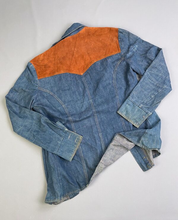 *AS-IS* KILLER! 1960S-70S DARK DENIM JACKET 2-TONE SUEDE PANELING