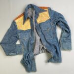 *AS-IS* KILLER! 1960S-70S DARK DENIM JACKET 2-TONE SUEDE PANELING
