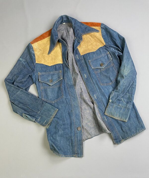 *AS-IS* KILLER! 1960S-70S DARK DENIM JACKET 2-TONE SUEDE PANELING