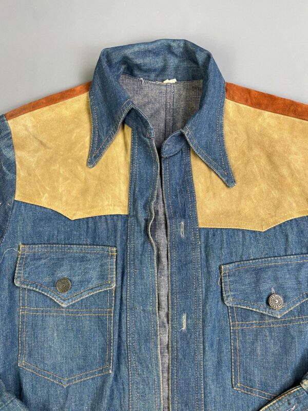 *AS-IS* KILLER! 1960S-70S DARK DENIM JACKET 2-TONE SUEDE PANELING