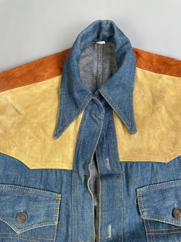 *AS-IS* KILLER! 1960S-70S DARK DENIM JACKET 2-TONE SUEDE PANELING