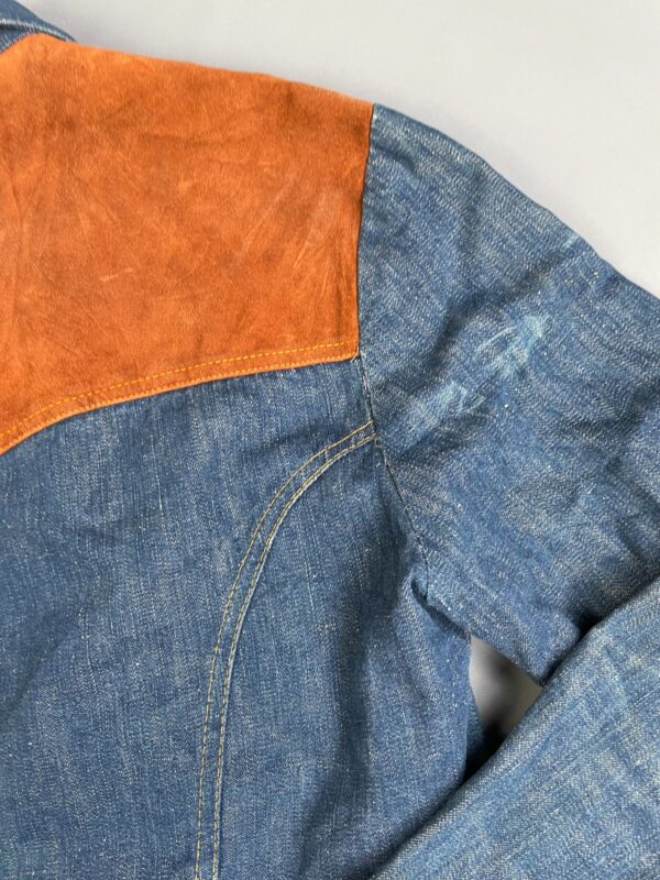 *AS-IS* KILLER! 1960S-70S DARK DENIM JACKET 2-TONE SUEDE PANELING