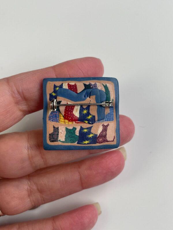 SQUARE FIMO CLAY COLORFUL CAT DESIGN BROOCH PIN