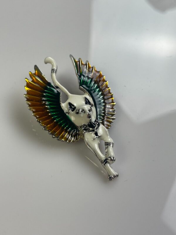 SUPER COOL! ENAMELED CAT WITH WINGS BROOCH PIN & PENDANT HYBRID