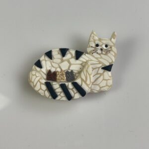 Photo detail:CUTIE MAMA & KITTENS MOSAIC HANDMADE FIMO BROOCH PIN *SIGNED JACQUE 2000