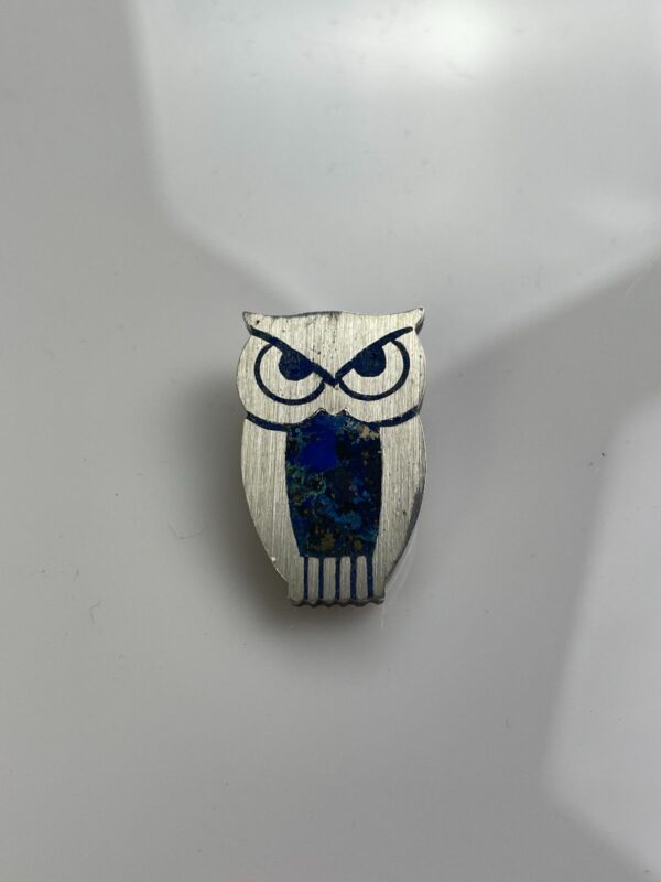 925 STERLING SILVER LAPIS AZUL INLAY OWL BROOCH PIN *STAMPED *SIGNED