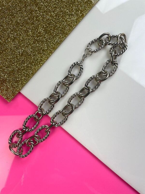 HEAVY 2-TONE TWISTED CHAIN LINK CHOKER NECKLACE