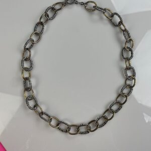 Photo detail:LONGER 2 TONE TWISTED CHAIN LINK NECKLACE TOGGLE CLOSURE