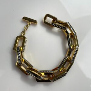 Photo detail:RAD! SQUARED 2-TONE HEAVY LINK CHAIN BRACELET TWISTED DETAIL INLAY