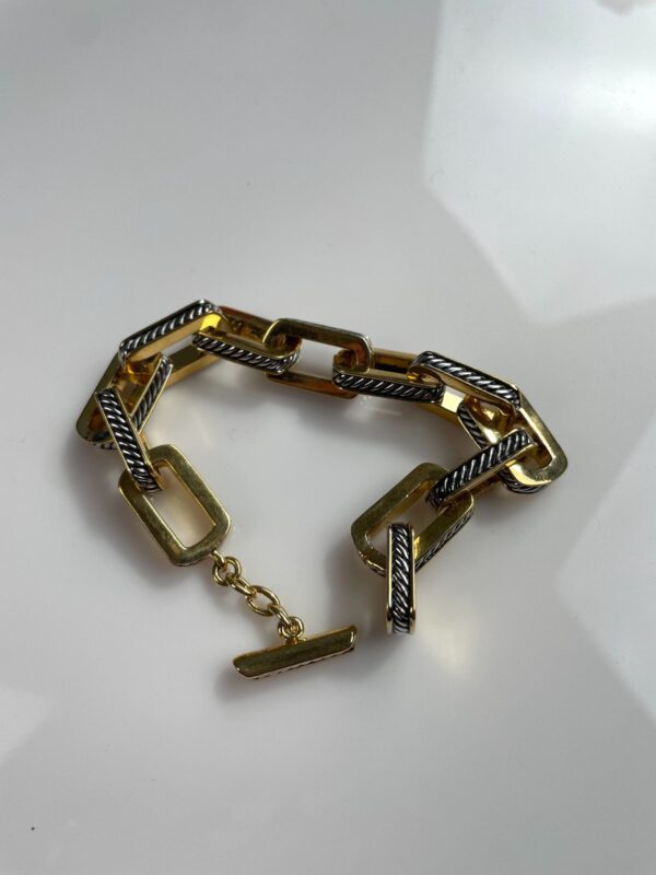 RAD! SQUARED 2-TONE HEAVY LINK CHAIN BRACELET TWISTED DETAIL INLAY