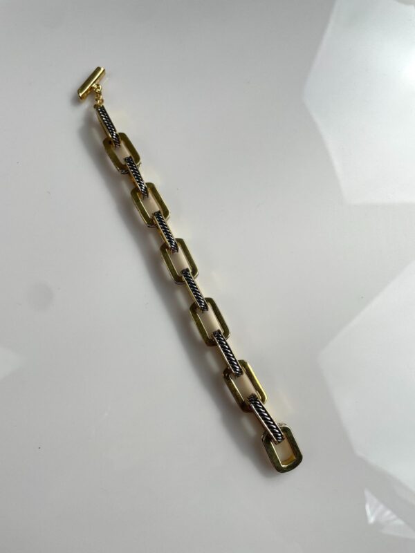 RAD! SQUARED 2-TONE HEAVY LINK CHAIN BRACELET TWISTED DETAIL INLAY