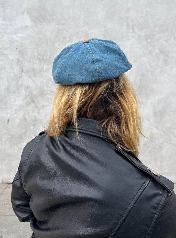 RAD!! 1990S DOES 70S DENIM & SUEDE BRIM PAPERBOY HAT - MADE IN HONG KONG