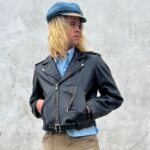 *AS IS* RAD!!! SILVER STUD BADGE EMBELLISHED CLASSIC BELTED LEATHER MOTORCYCLE JACKET