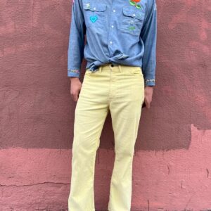 Photo detail:*AS-IS* 1970S LEVIS 646 WHITE TAB CANARY YELLOW CORDUROY FLARED PANTS