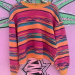 *AS-IS* 1980S-90S RAD!!! PAINTED STRIPES CROPPED REVERSE PULLOVER SWEATSHIRT