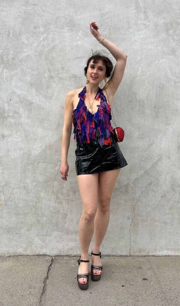 WOW! PATENT LEATHER FRONT SNAP BUTTON A-LINE MINI SKIRT FLORAL PRINT INTERIOR